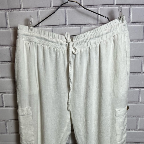 MARISSA OLIVIA tie waist linen colorblock women white joggers/size XL - Picture 6 of 7